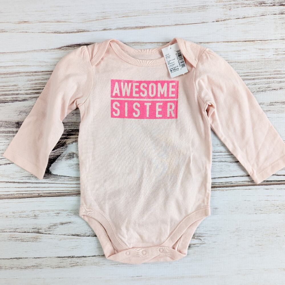 Children's Place Awesome Sister Graphic Long Sleeve Onsie sz 9-12M New